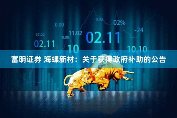 富明证券 海螺新材：关于获得政府补助的公告